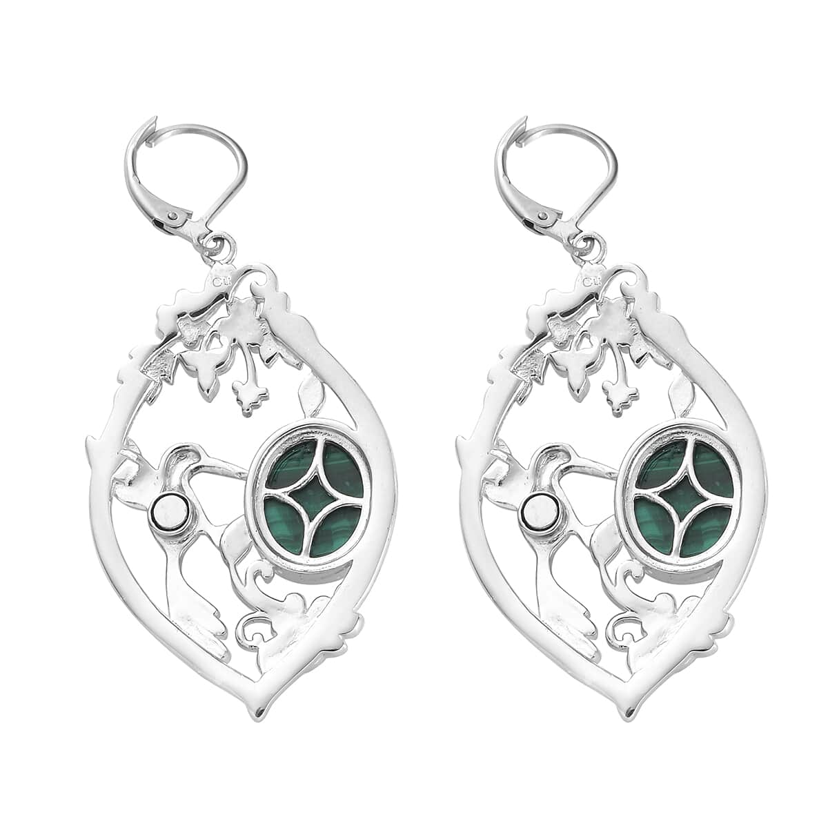 African Malachite Dangling Earrings in Platinum Over Copper With Magnet and Stainless Steel 14.90 ctw image number 3