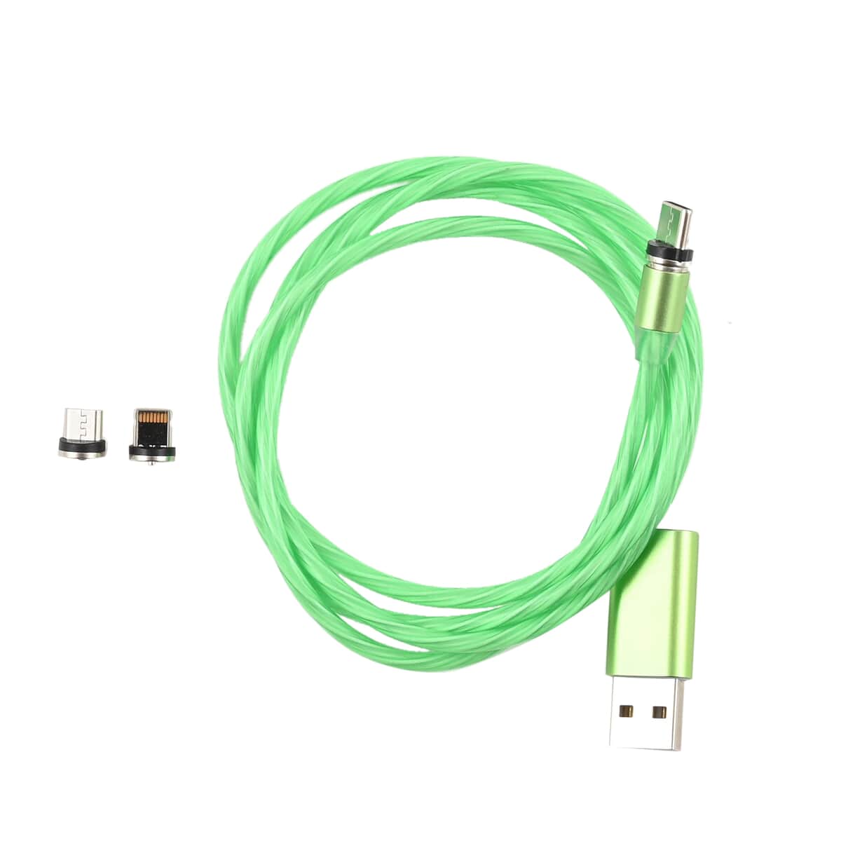 Green 3 in 1 Magnetic USB Cable with Flowing LED light image number 0