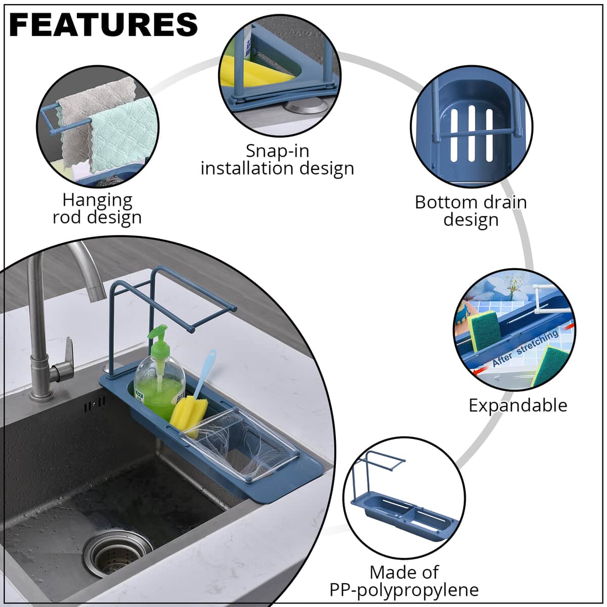 Set of 2 Blue Extensible Sink Storage Rack image number 2