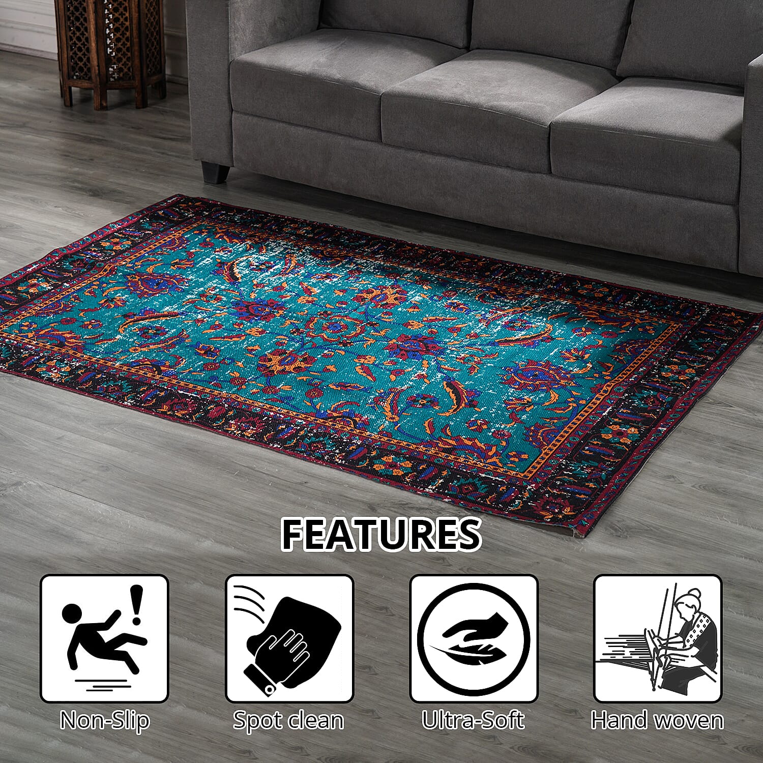 Homesmart Blue PET Handwoven Digital Printed Rug (6.1 lbs)