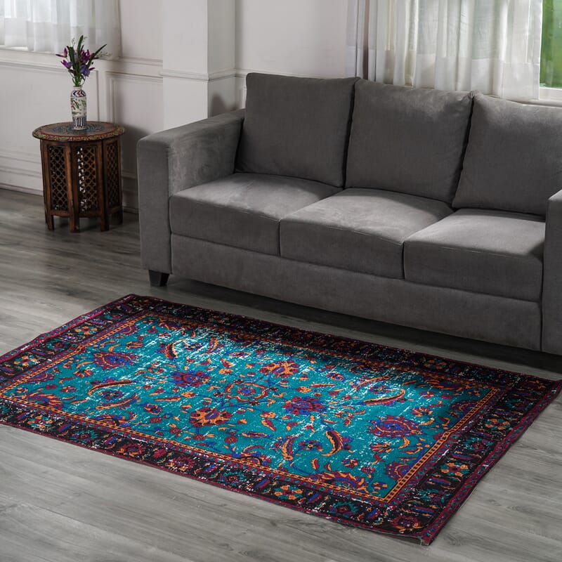 Homesmart Blue Color Handwoven Digital Printed Rug Made from Recycled Plastic Bottles