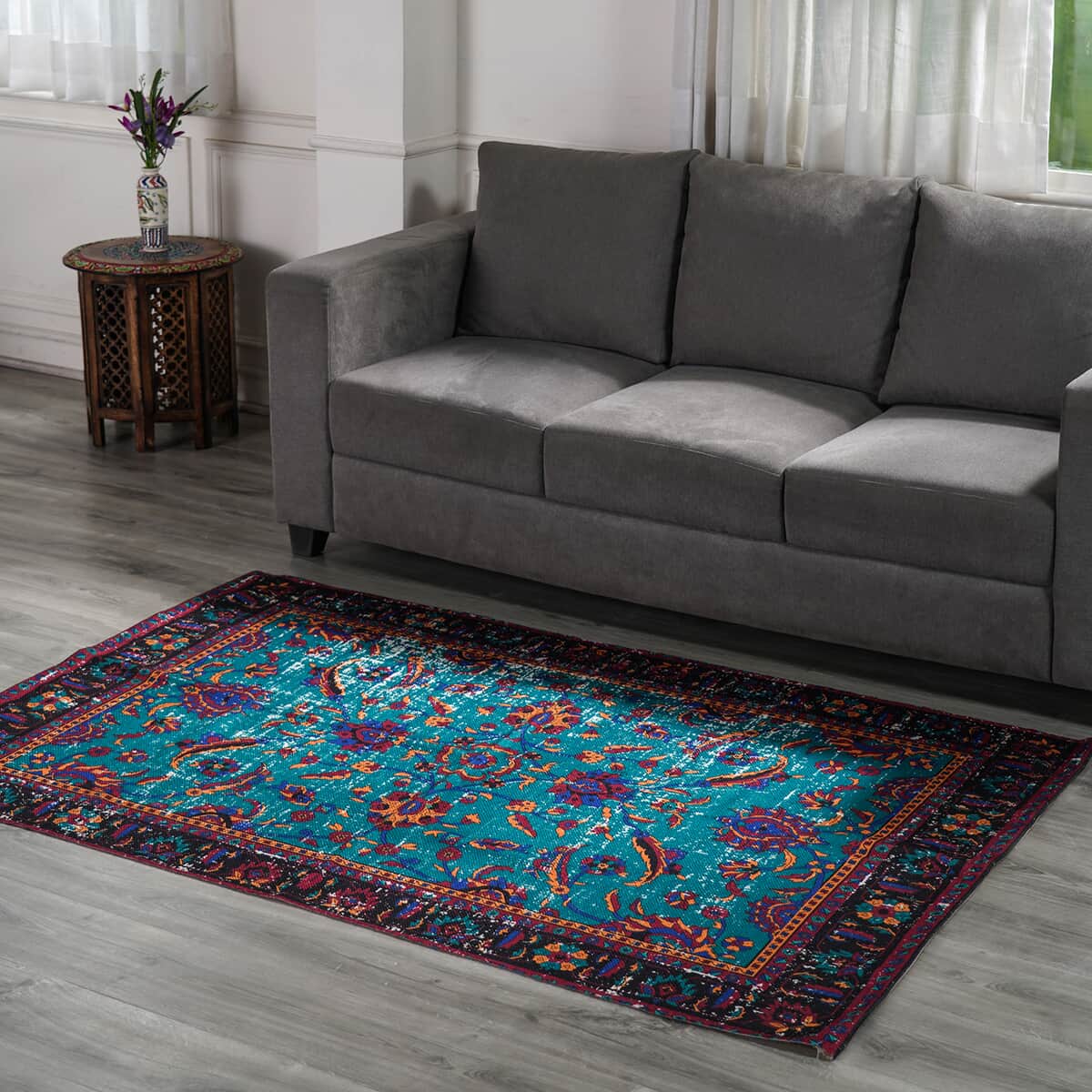 Homesmart Blue Color Handwoven Digital Printed Rug Made from Recycled Plastic Bottles image number 0