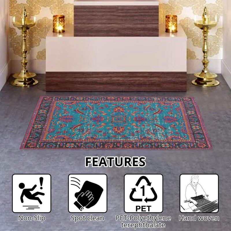 Homesmart Blue Color Handwoven Digital Printed Rug Made from Recycled Plastic Bottles