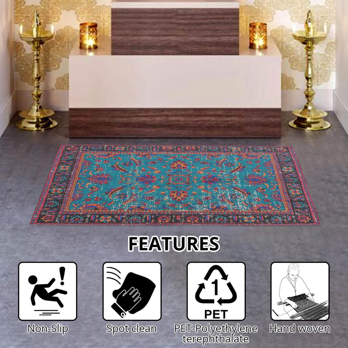 Homesmart Blue Color Handwoven Digital Printed Rug Made from Recycled Plastic Bottles image number 2
