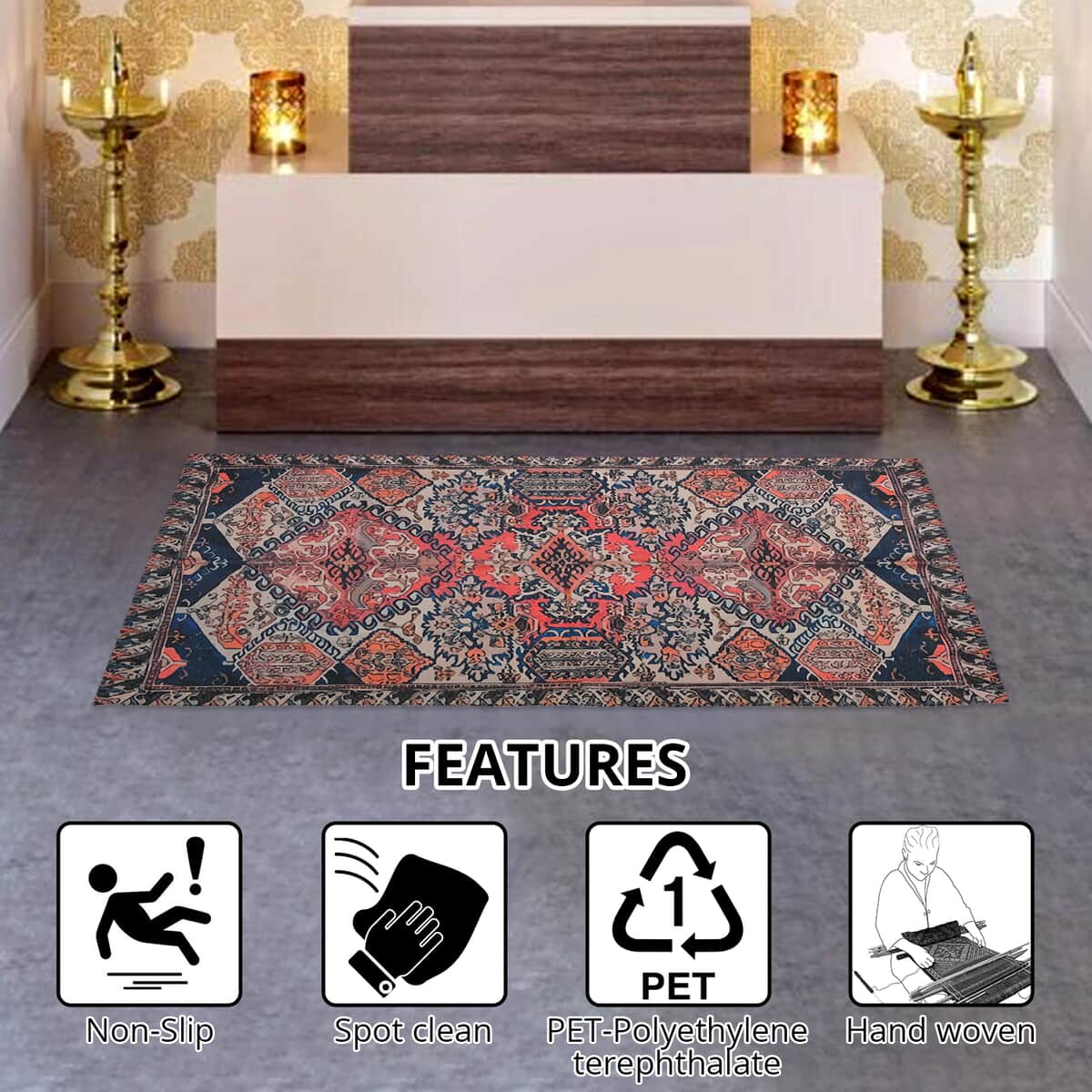 Homesmart Multi Color Handwoven Digital Printed Rug Made from Recycled Plastic Bottles image number 2