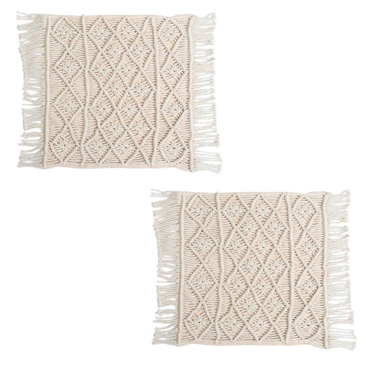 HOMESMART Set of 2 Cream Cotton Macrame Cushion Covers image number 0