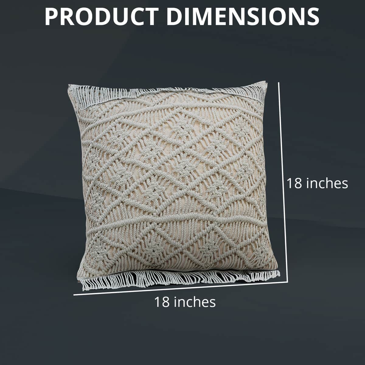 HOMESMART Set of 2 Cream Cotton Macrame Cushion Covers image number 3