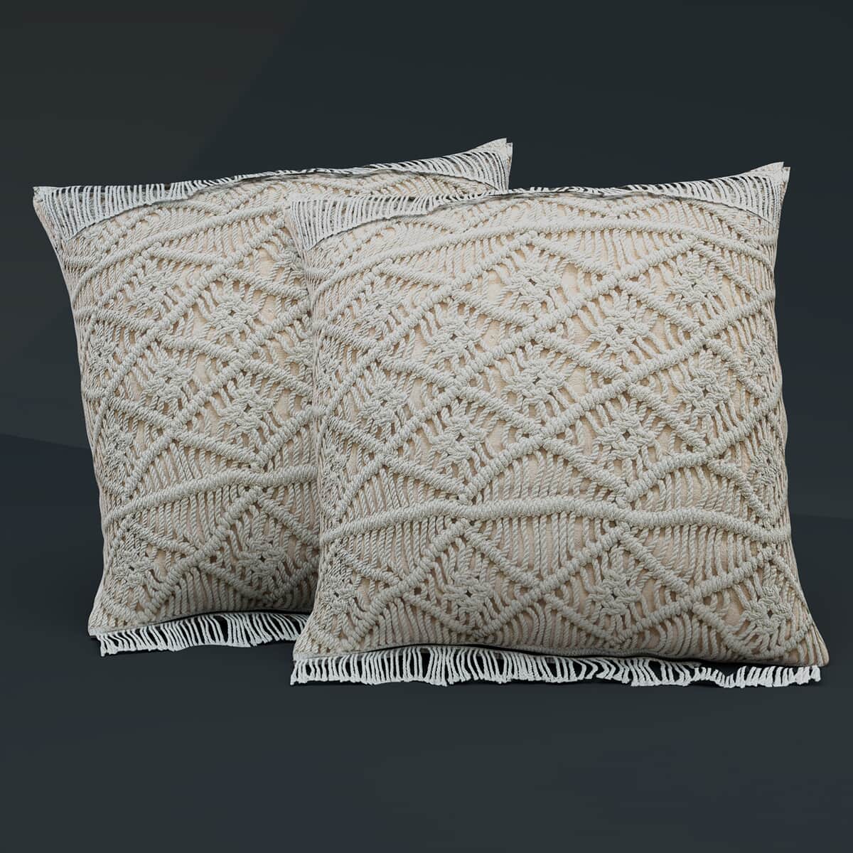 HOMESMART Set of 2 Cream Cotton Macrame Cushion Covers image number 4