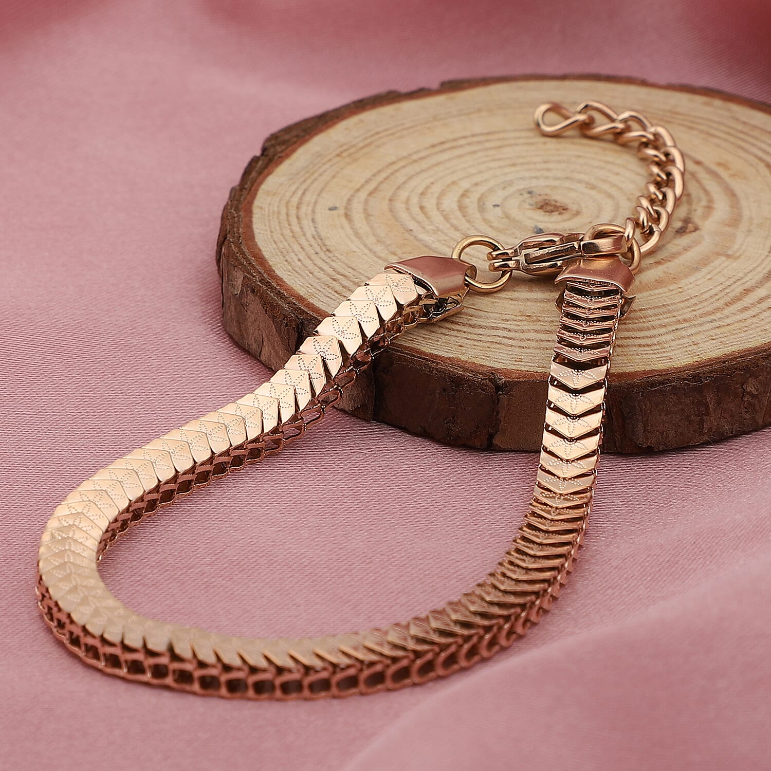 Herringbone Chain Bracelet in ION Plated Rose Gold Stainless Steel (7.5-9.0In)