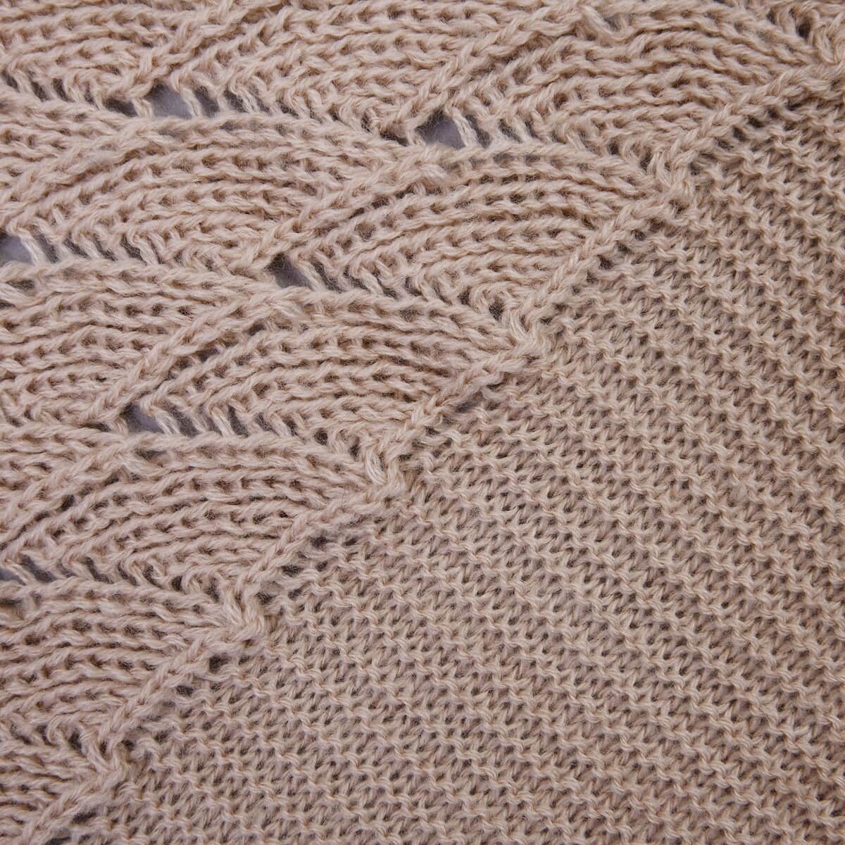 Beige Faux Wool Knitted Poncho with Keyhole (Polyester) image number 5