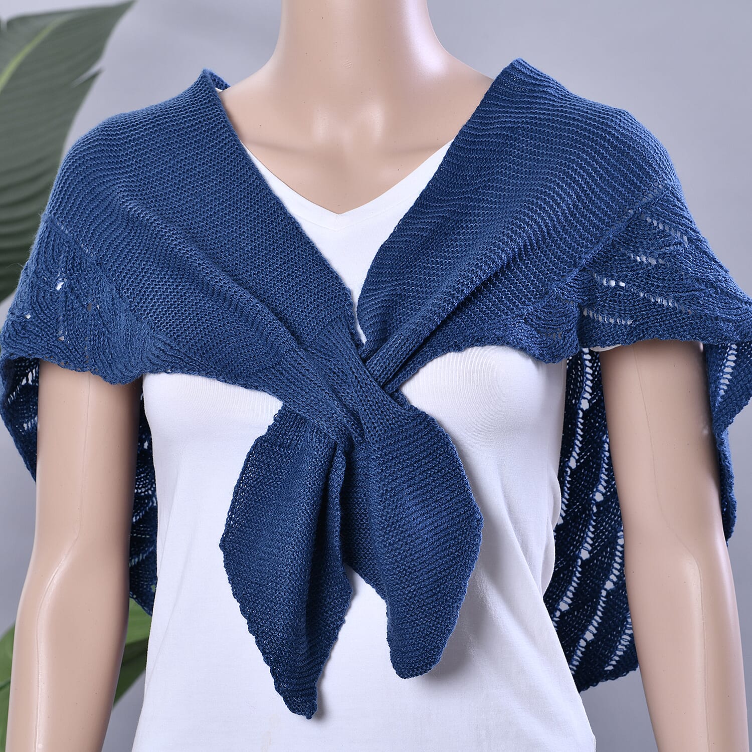 Navy Faux Wool Knitted Poncho with Keyhole (Polyester)