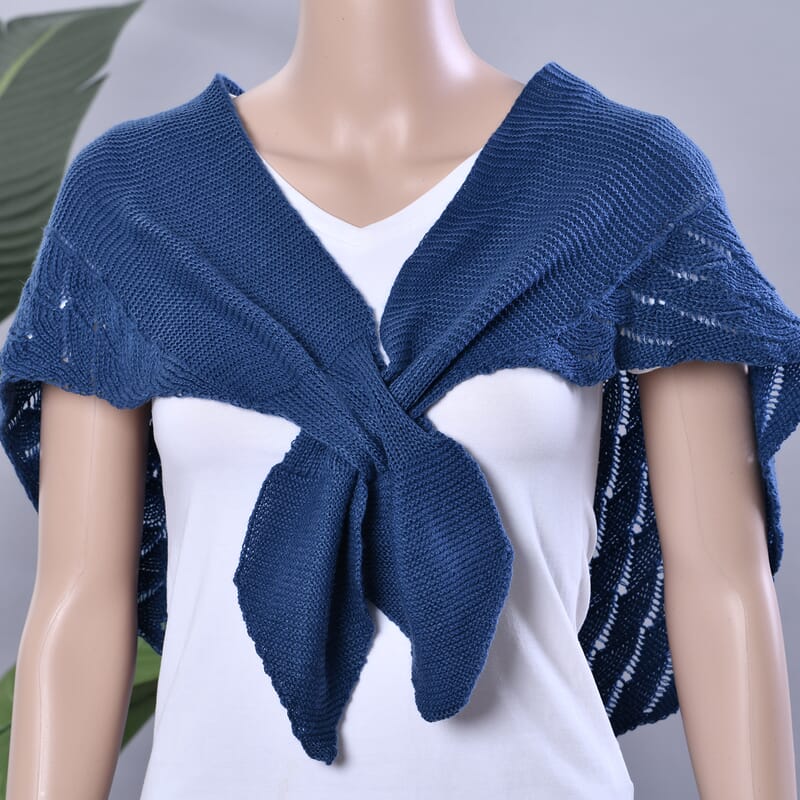 Navy Faux Wool Knitted Poncho with Keyhole (Polyester)