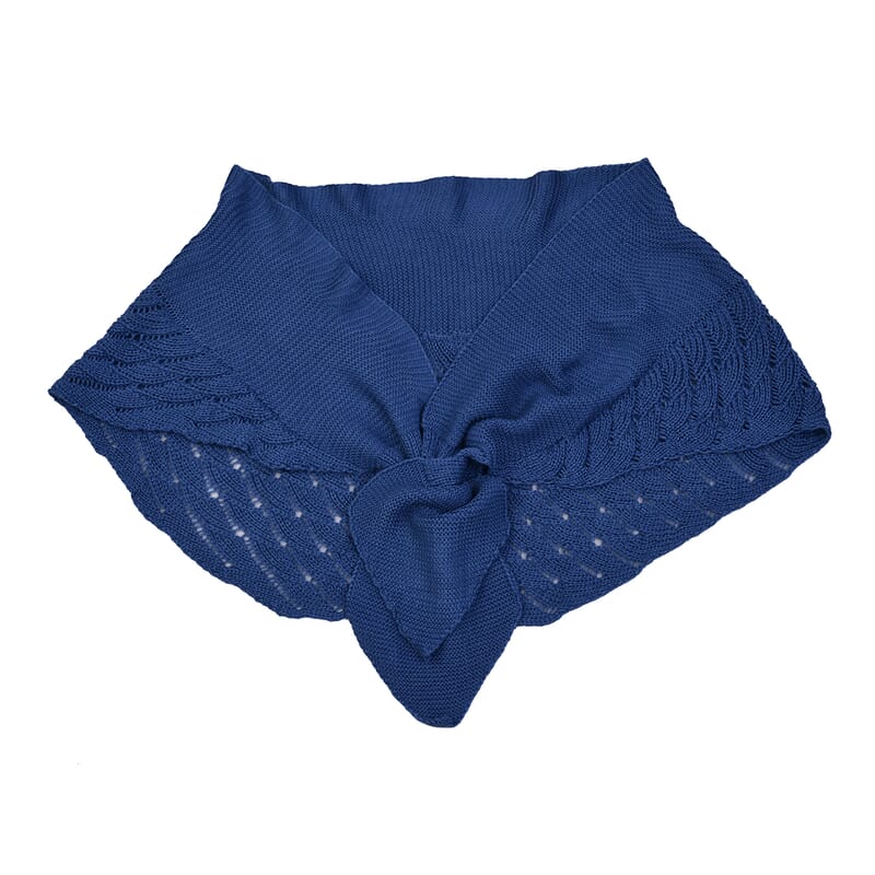 Navy Faux Wool Knitted Poncho with Keyhole (Polyester)