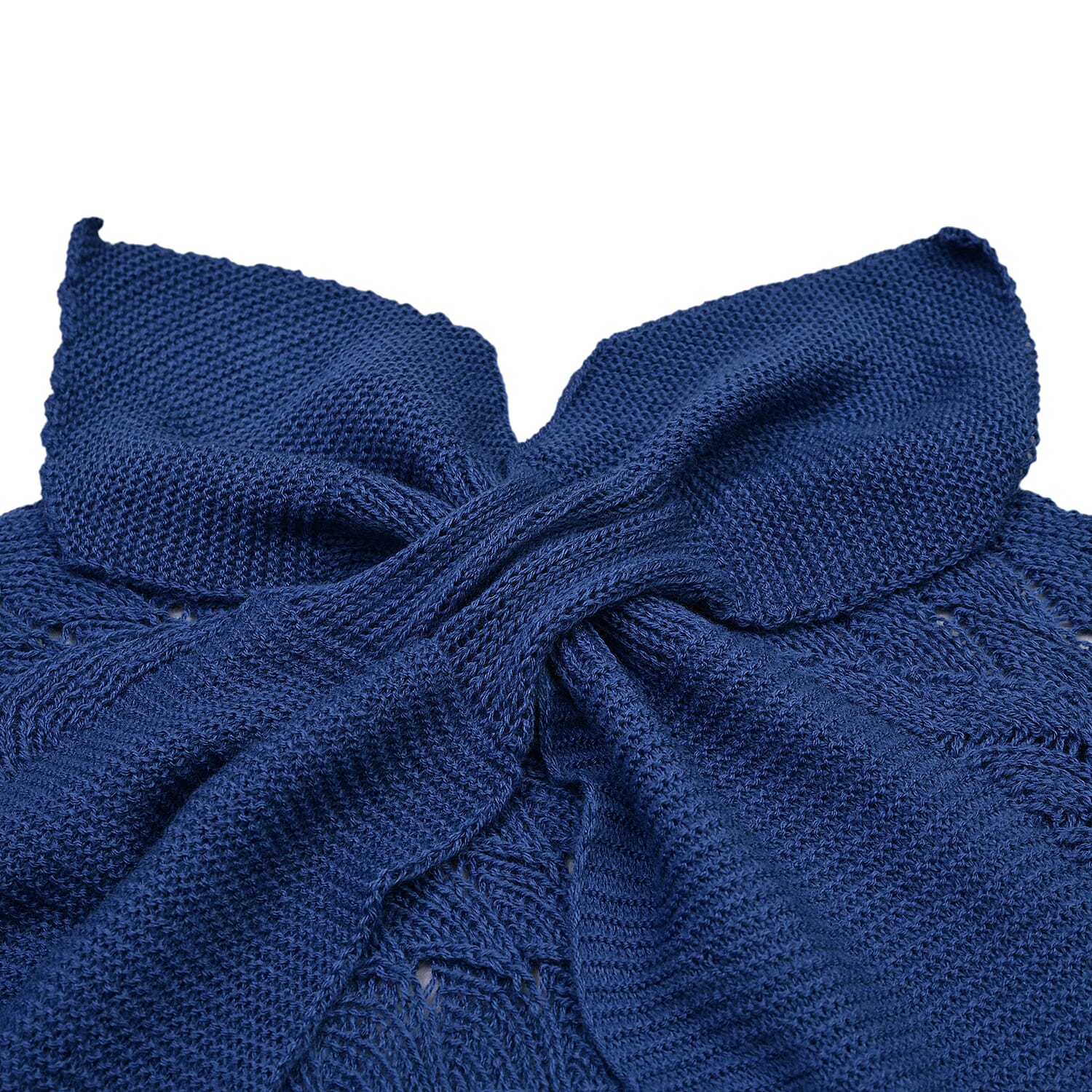 Navy Faux Wool Knitted Poncho with Keyhole (Polyester)