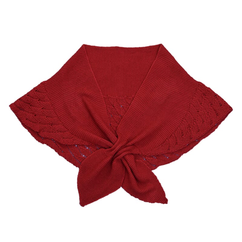 Red Faux Wool Knitted Poncho with Keyhole (Polyester)