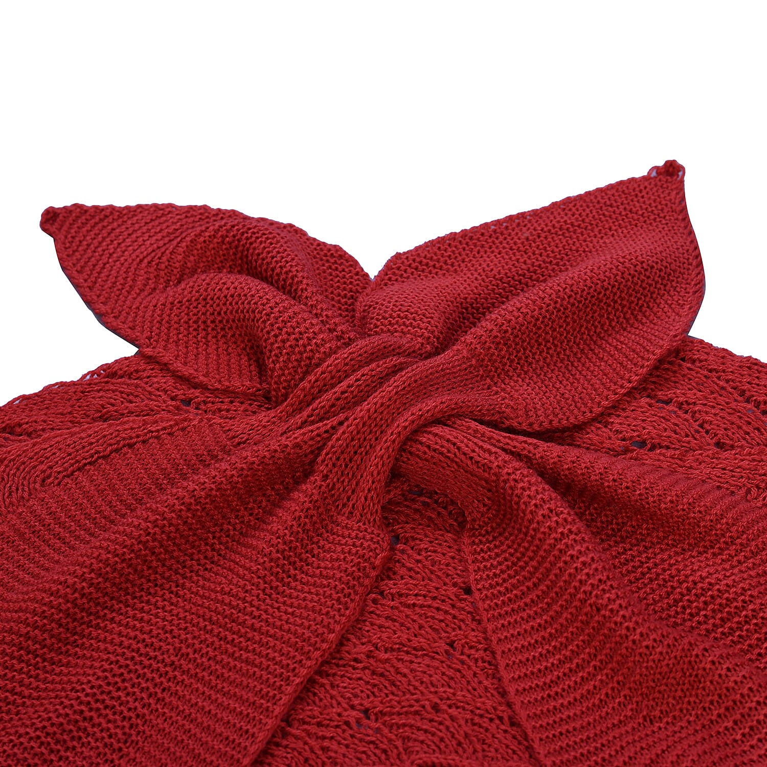 Red Faux Wool Knitted Poncho with Keyhole (Polyester)