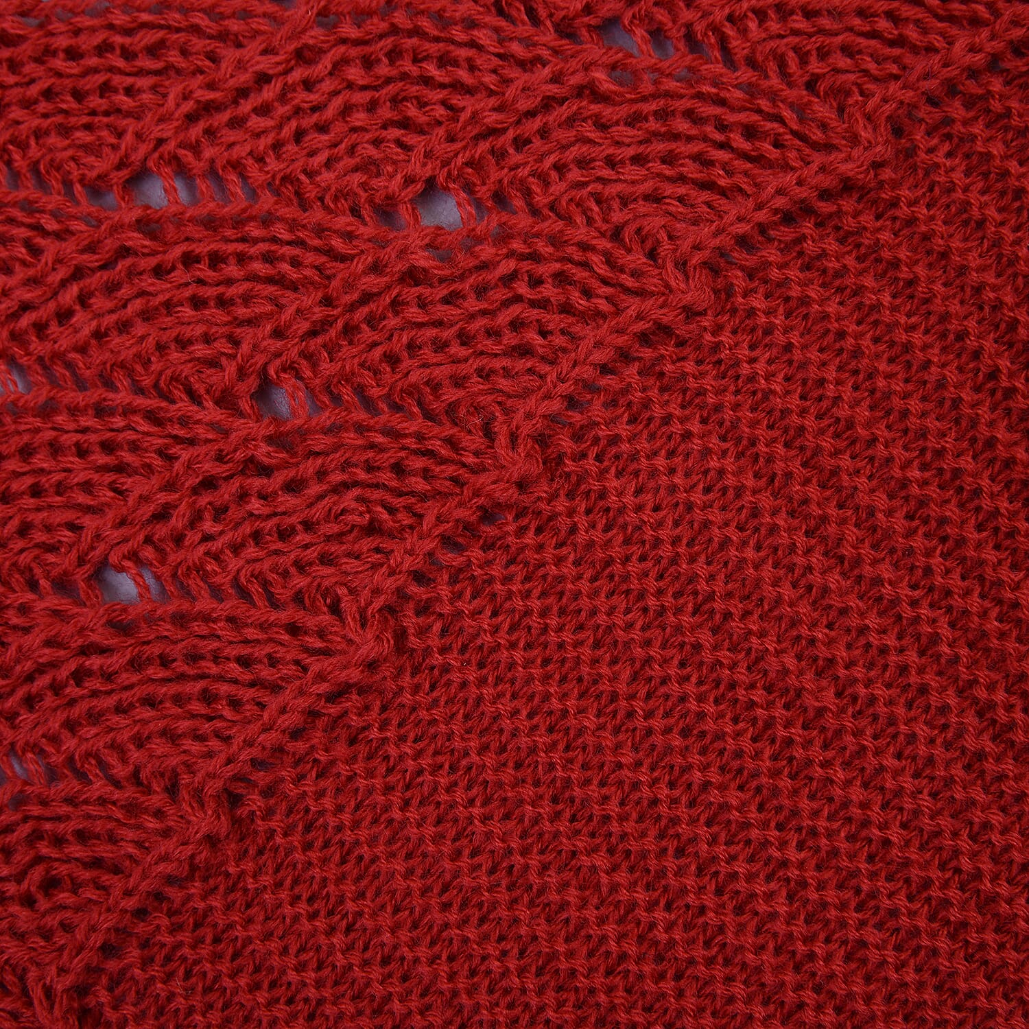 Red Faux Wool Knitted Poncho with Keyhole (Polyester)