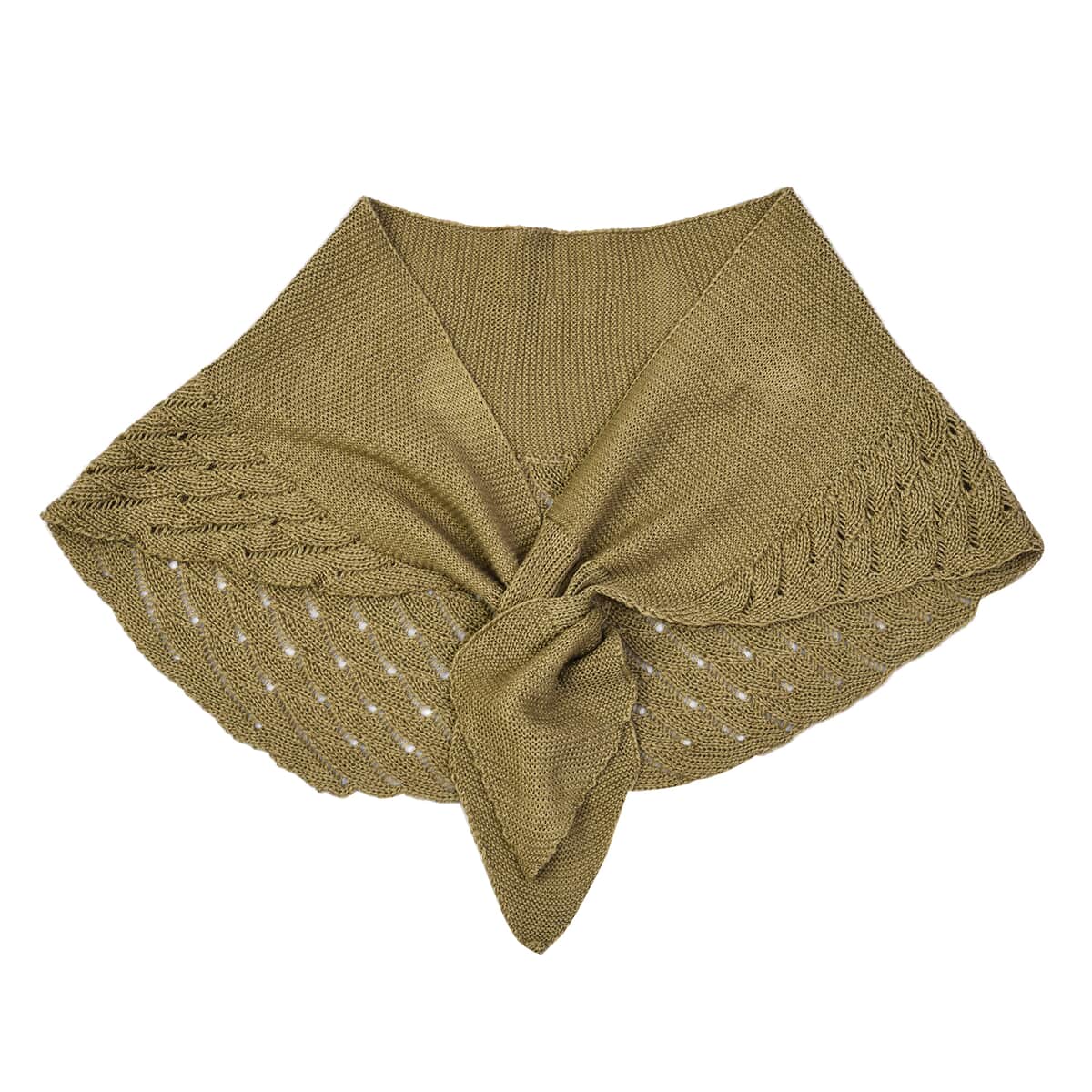 Khaki Faux Wool Knitted Poncho with Keyhole (Polyester) image number 2