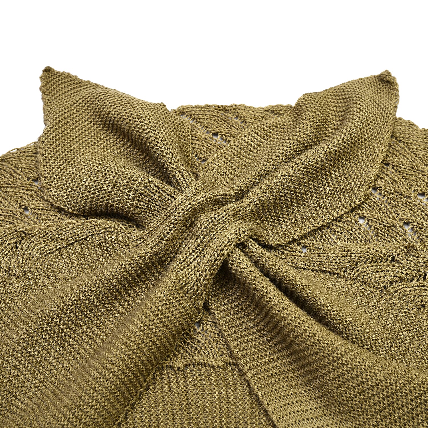 Khaki Faux Wool Knitted Poncho with Keyhole (Polyester)