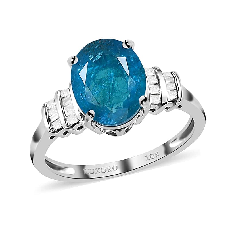 Luxoro Premium Malgache Neon Apatite and Diamond 2.75 ctw Ring in 10K White Gold (Size 10.0)