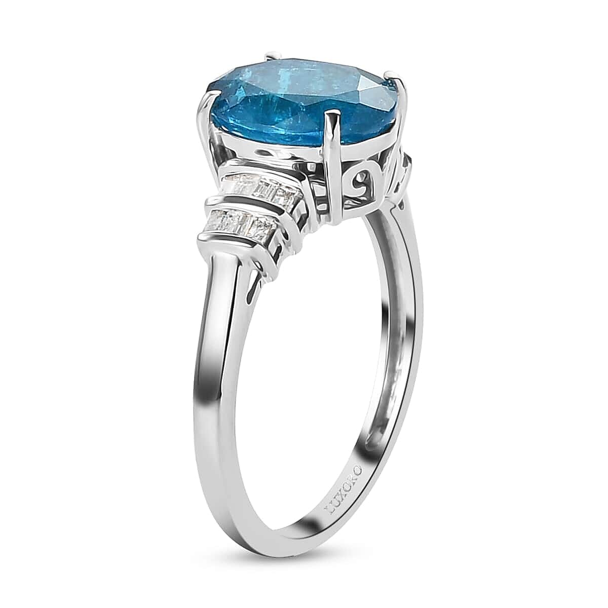 Luxoro Premium Malgache Neon Apatite and Diamond 2.75 ctw Ring in 10K White Gold (Size 10.0)