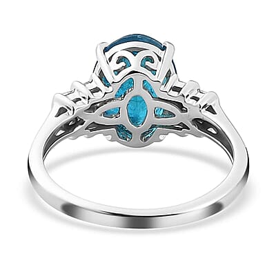 Luxoro Premium Malgache Neon Apatite and Diamond 2.75 ctw Ring in 10K White Gold (Size 10.0)