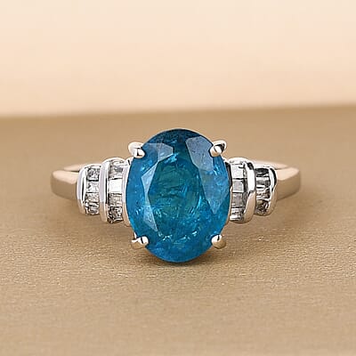 Luxoro Premium Malgache Neon Apatite and Diamond 2.75 ctw Ring in 10K White Gold (Size 9.0)