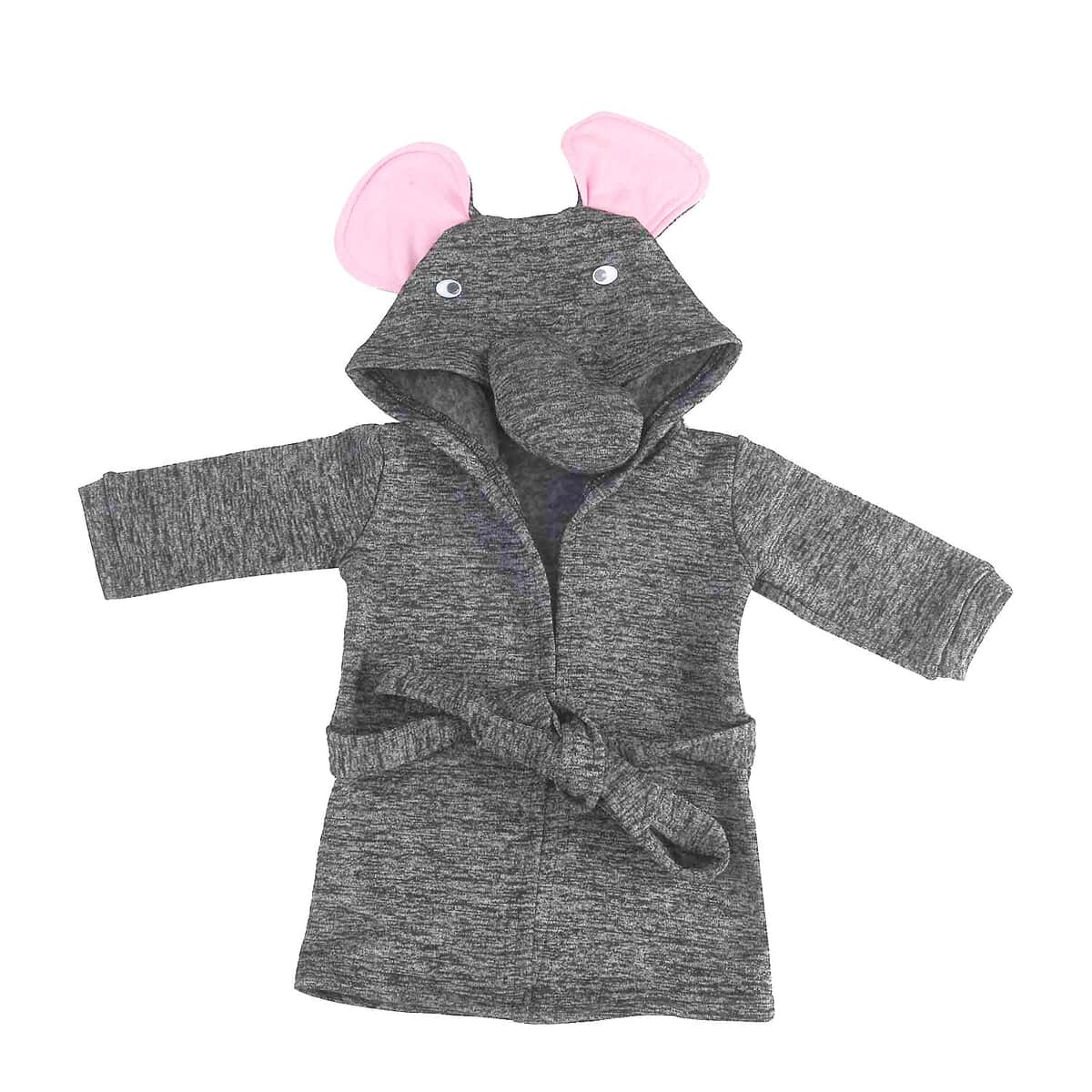 Dark Grey and Pink Elephant Pattern 100% Cotton Knitted Soft Hooded Toddler Baby Bath Towel (26"x11.5") image number 0