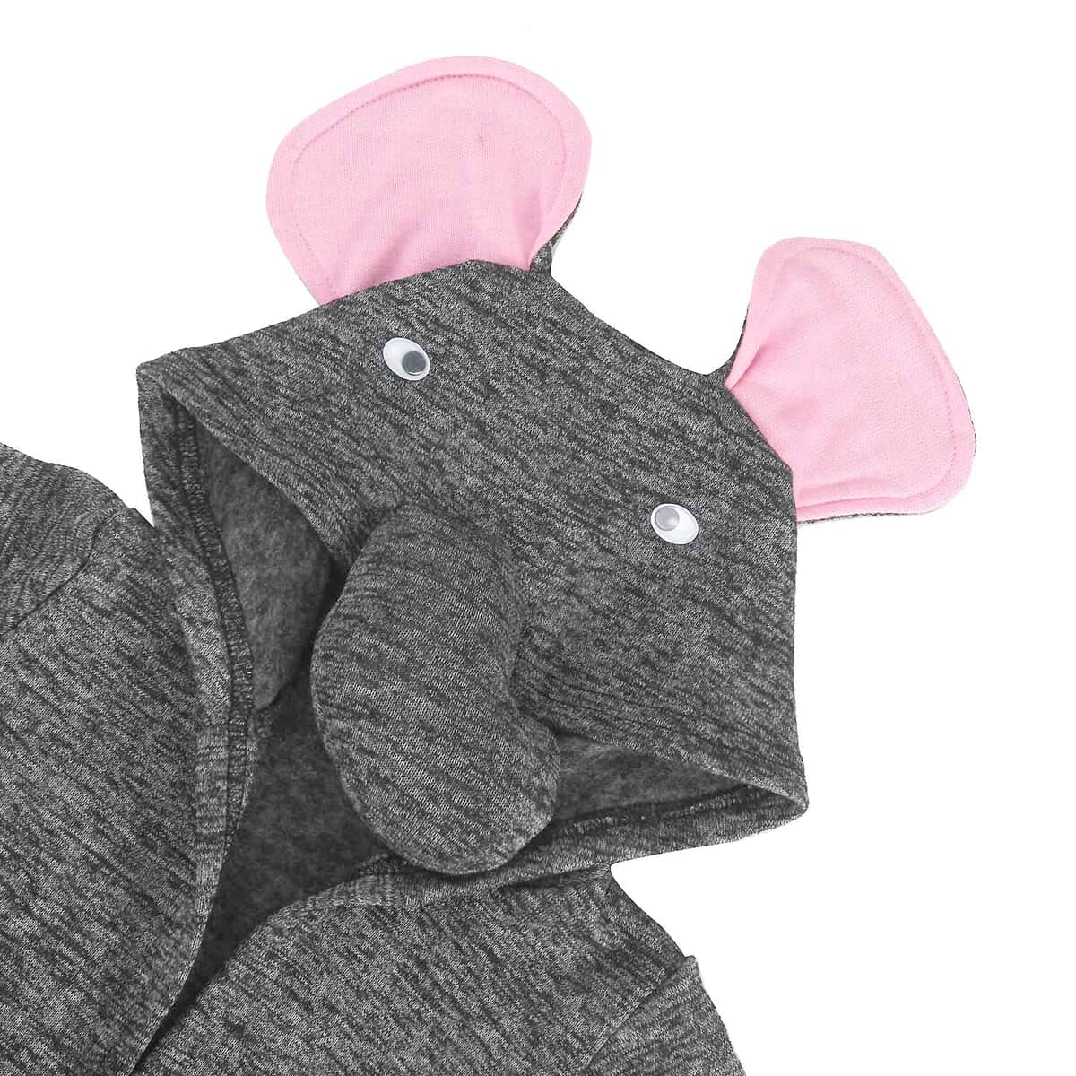 Dark Grey and Pink Elephant Pattern 100% Cotton Knitted Soft Hooded Toddler Baby Bath Towel (26"x11.5") image number 6