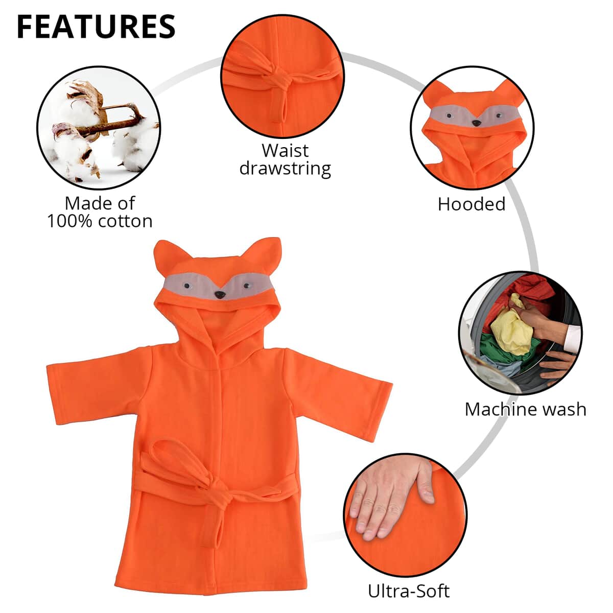 Orange Squirrel Pattern 100% Cotton Knitted Soft Hooded Toddler Baby Bath Towel , Cotton Bath Towel , Towel with Hood , Baby Towels , Bathroom Towels image number 2