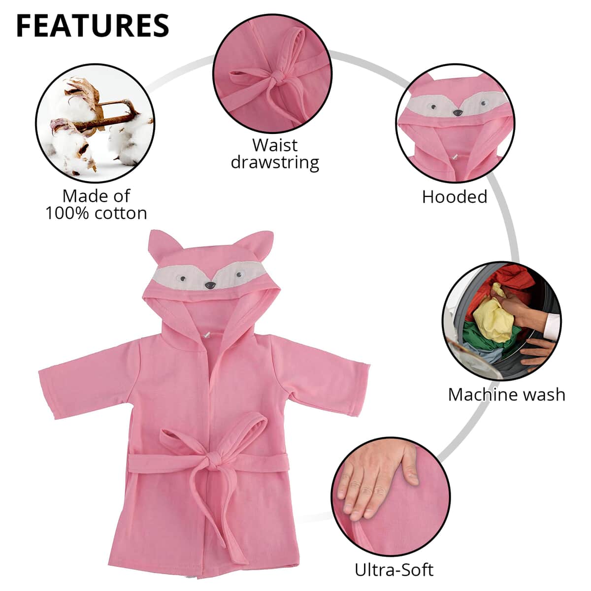 Pink Squirrel Pattern 100% Cotton Knitted Soft Hooded Toddler Baby Bath Towel , Cotton Bath Towel , Towel with Hood , Baby Towels , Bathroom Towels image number 2