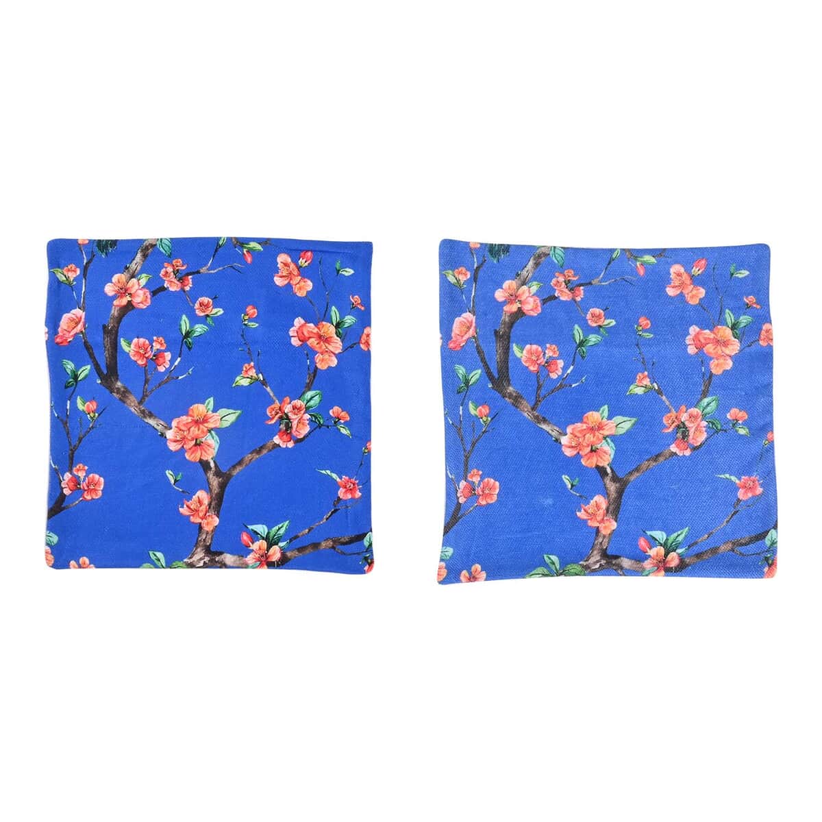 Home Innovations Set of 2 Blue Floral Digital Printed Recycled PET Polyester Double Matte Cushion Covers (17"x17") image number 1