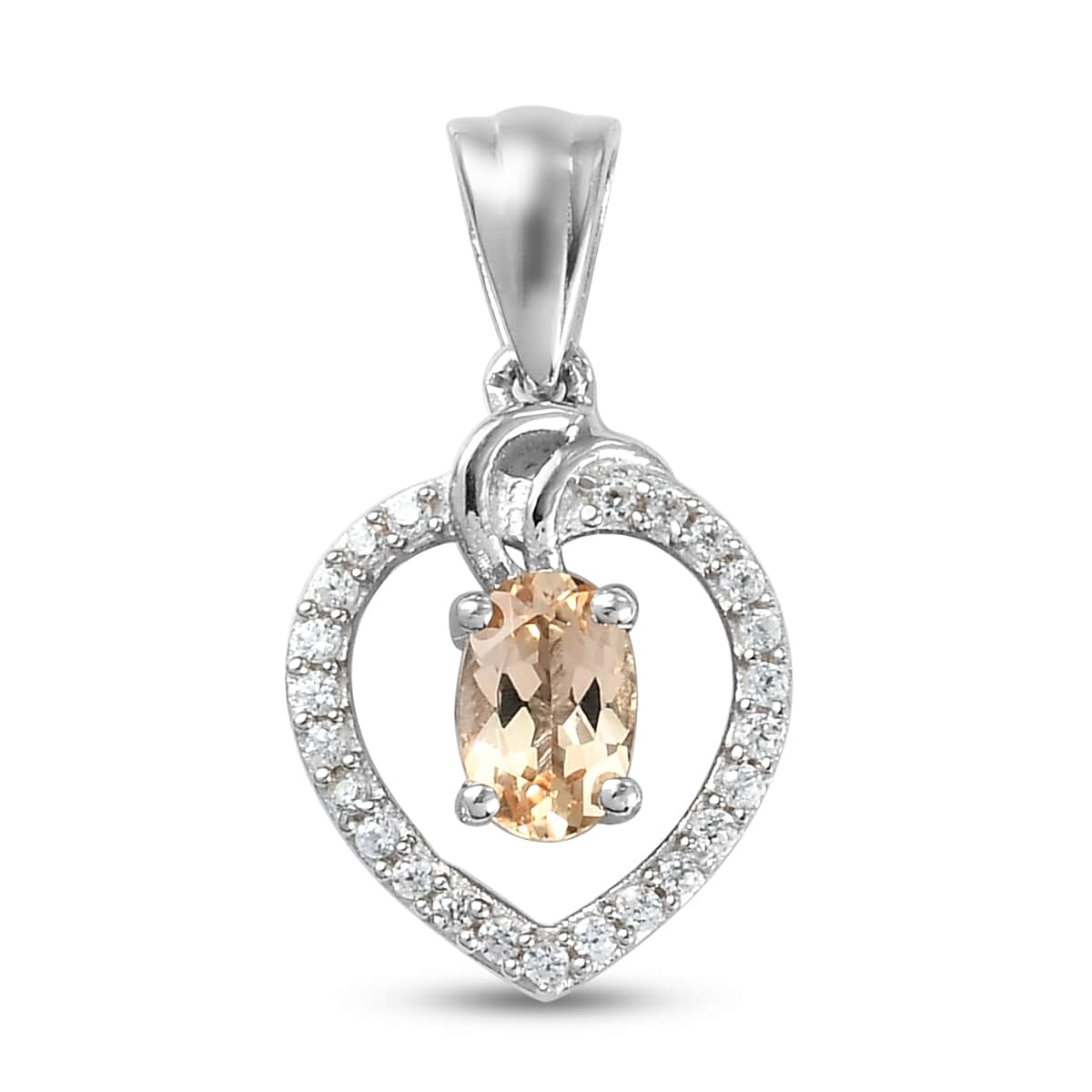 Imperial Topaz and Natural White Zircon Heart Pendant in Platinum Over Sterling Silver 0.70 ctw image number 0