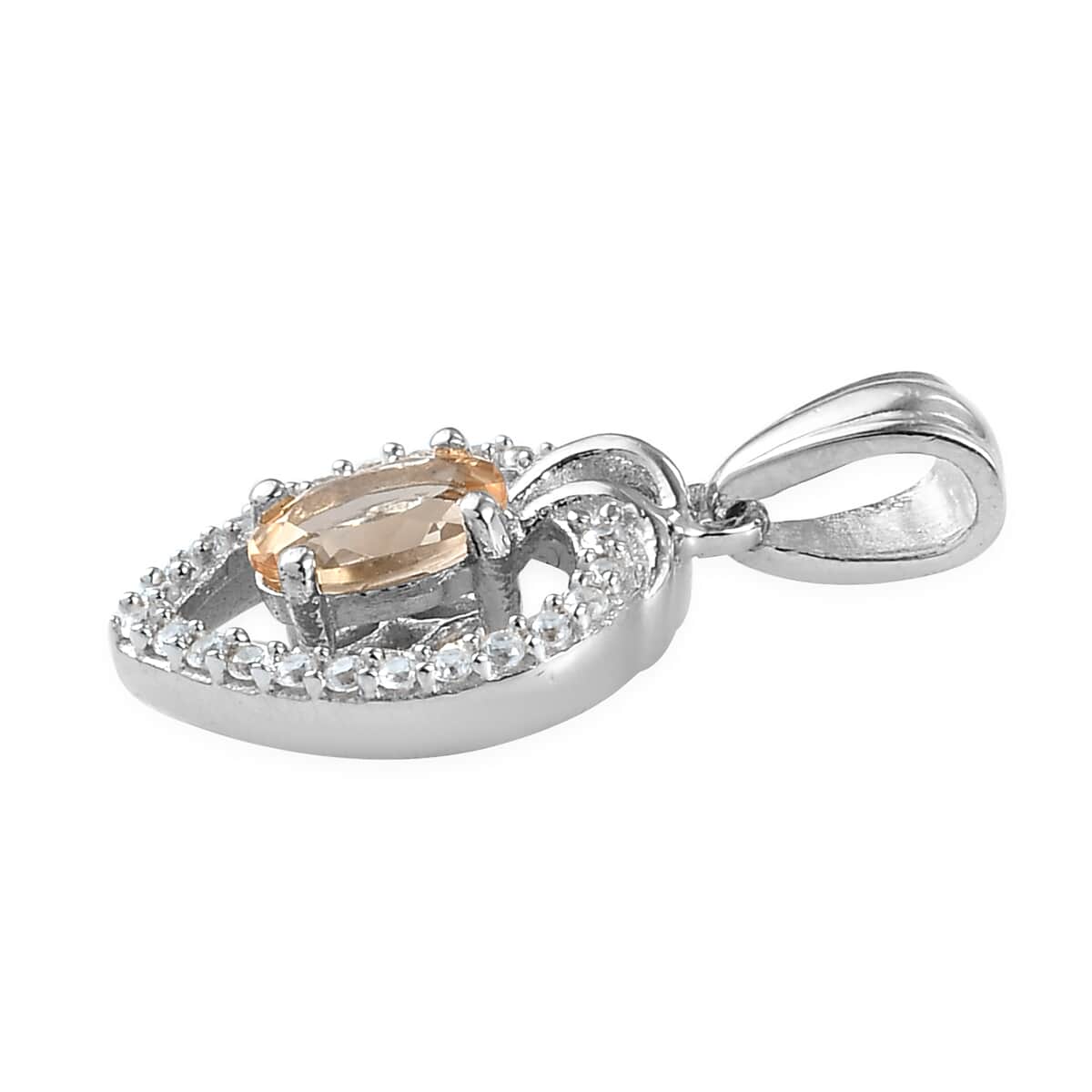 Imperial Topaz and Natural White Zircon Heart Pendant in Platinum Over Sterling Silver 0.70 ctw image number 3