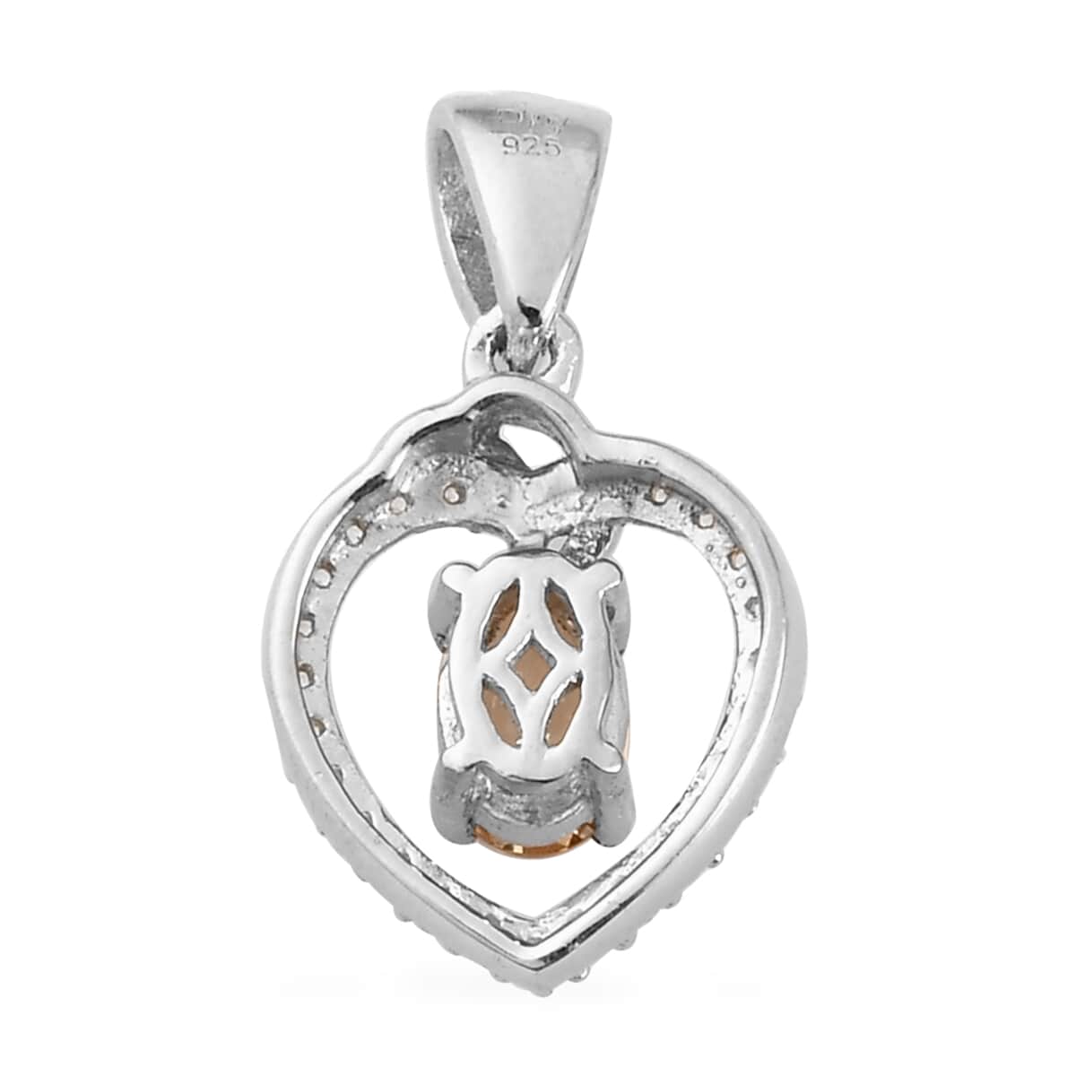 Imperial Topaz and Natural White Zircon Heart Pendant in Platinum Over Sterling Silver 0.70 ctw image number 4