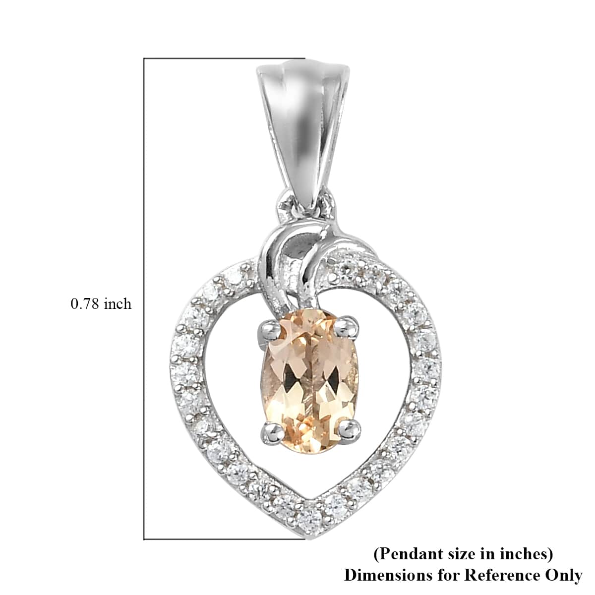 Imperial Topaz and Natural White Zircon Heart Pendant in Platinum Over Sterling Silver 0.70 ctw image number 5