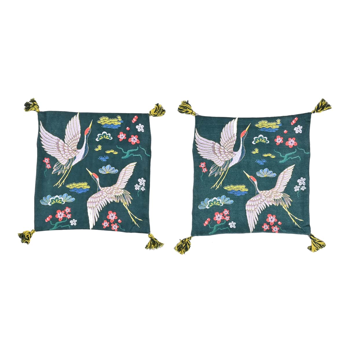 Home Innovations Set of 2 Green Red-Crane Digital Printed Recycled PET Polyester Double Matte Cushion Covers image number 1