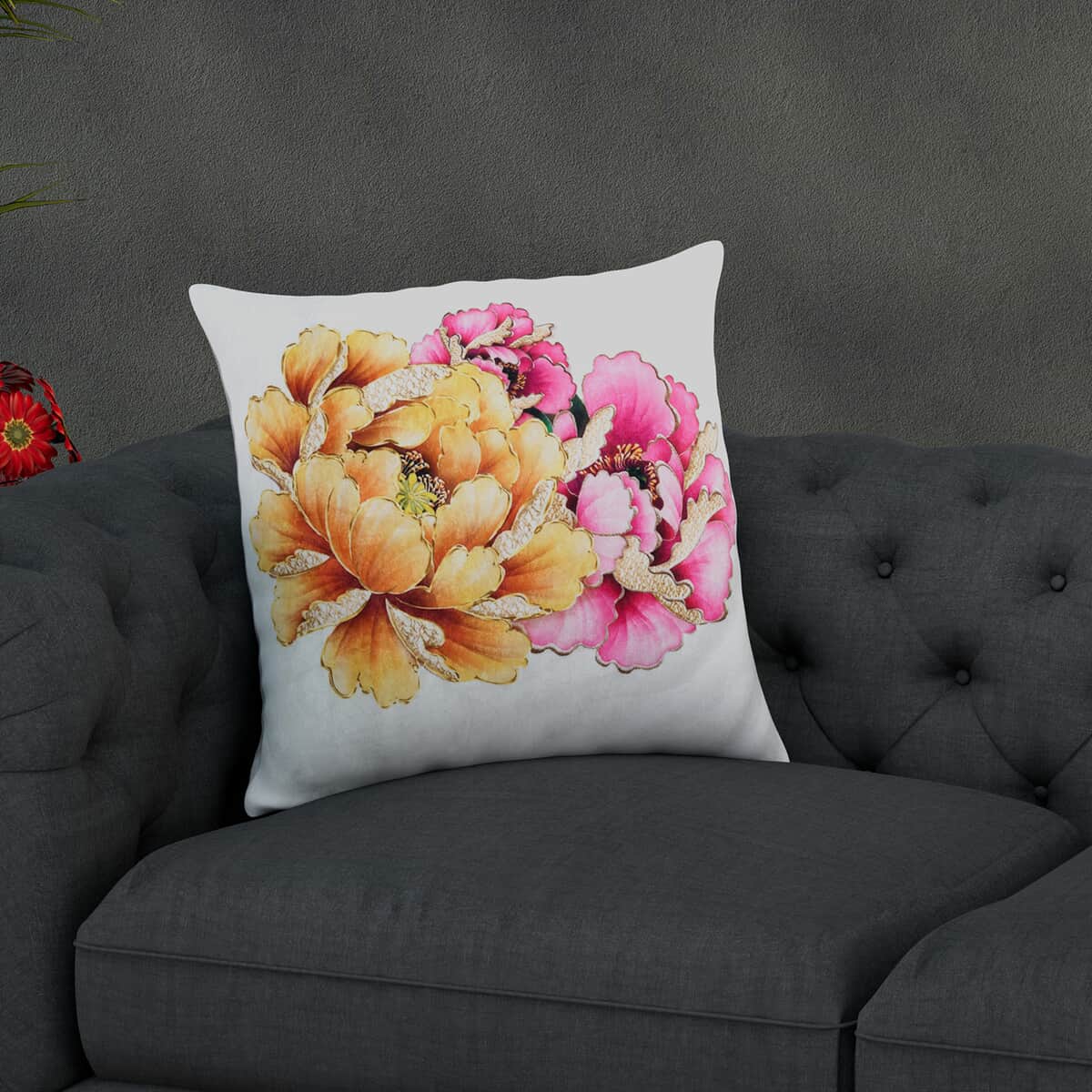 HOMESMART Set of 4 Multi Color Floral Digital Printed Velvet Cushion Covers (18"x18") image number 2