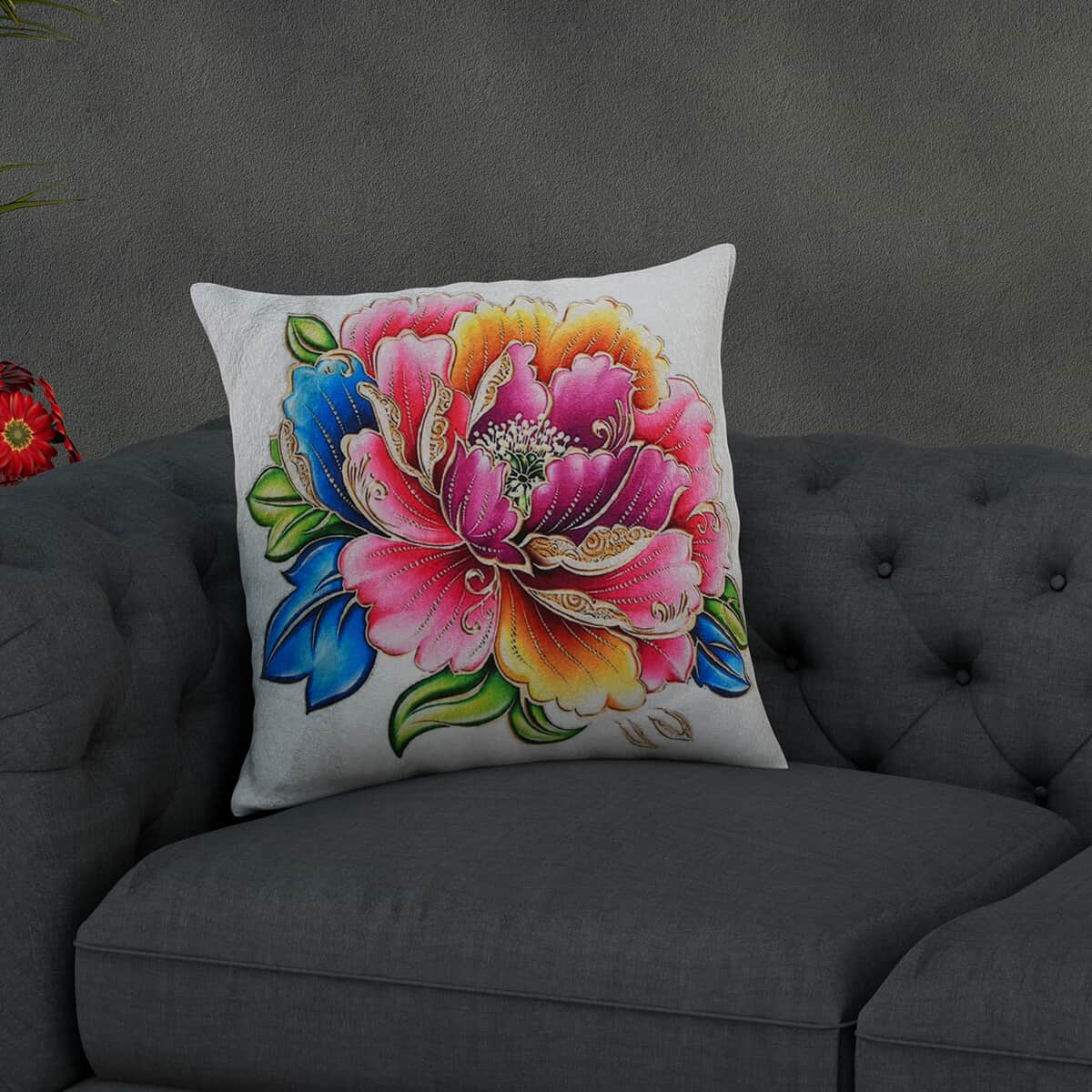 HOMESMART Set of 4 Multi Color Floral Digital Printed Velvet Cushion Covers (18"x18") image number 3