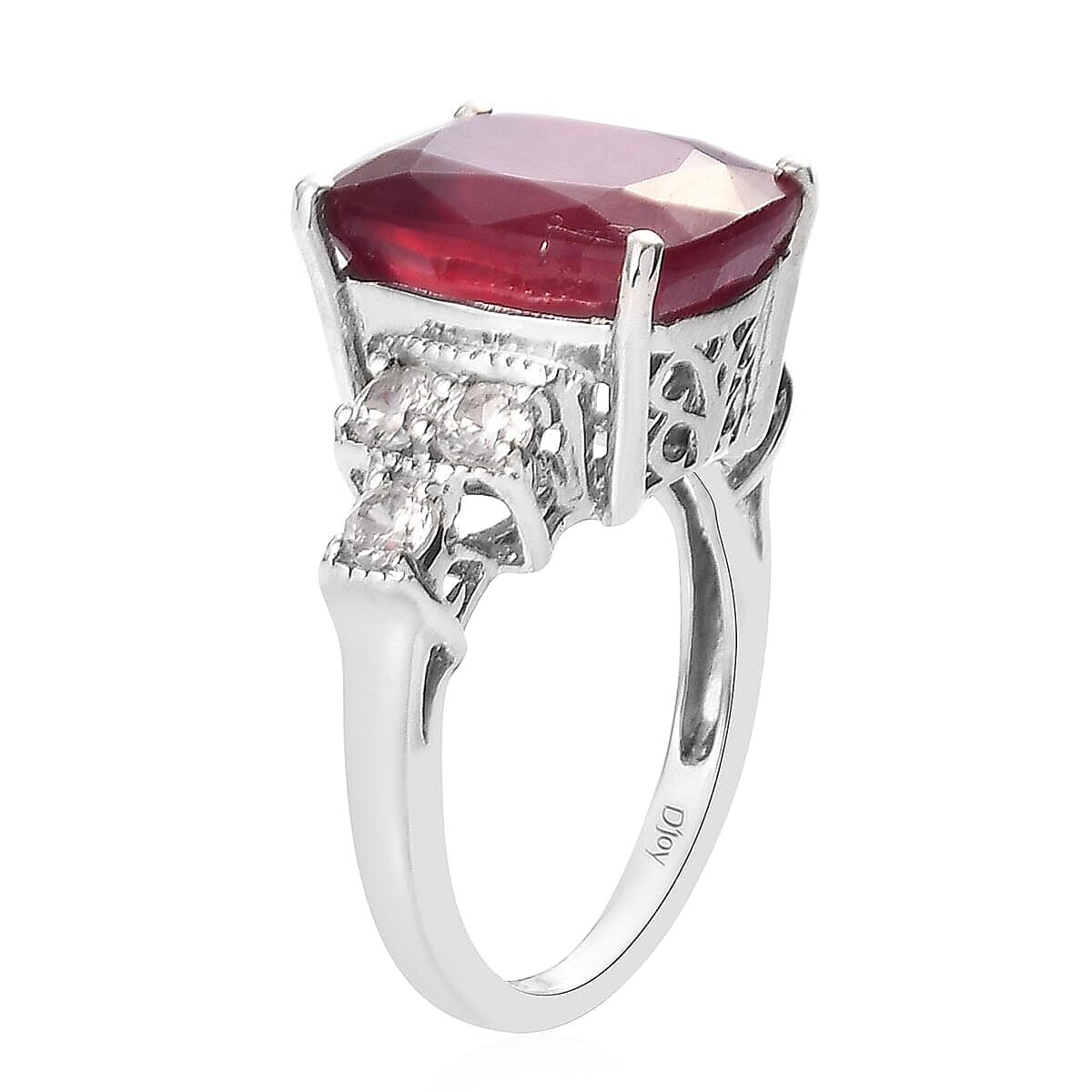 Niassa Ruby and Natural White Zircon Ring in Platinum Over Sterling Silver (Size 10.0) 8.90 ctw