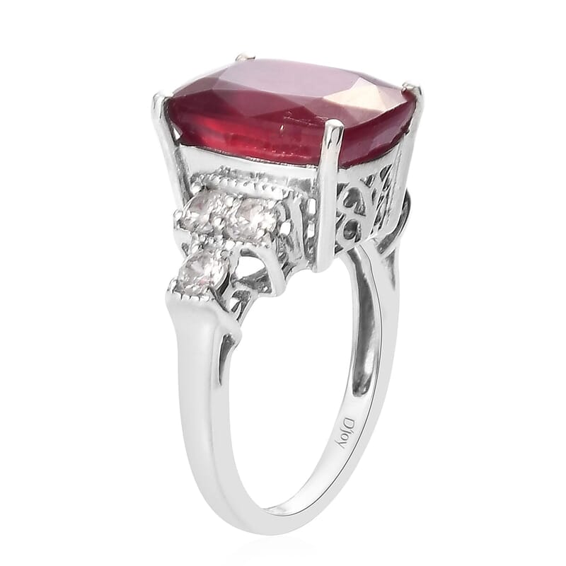 Niassa Ruby and Natural White Zircon Ring in Platinum Over Sterling Silver (Size 10.0) 8.90 ctw