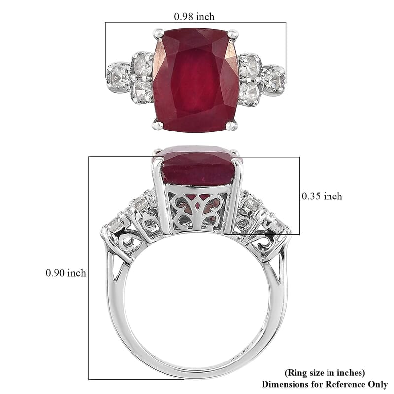 Niassa Ruby and Natural White Zircon Ring in Platinum Over Sterling Silver (Size 10.0) 8.90 ctw