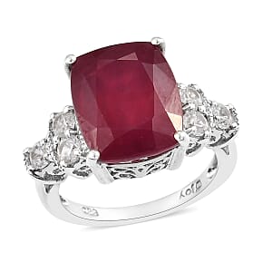Niassa Ruby (FF) and Zircon Ring in Platinum Over Sterling Silver (Size 6.0) 8.90 ctw