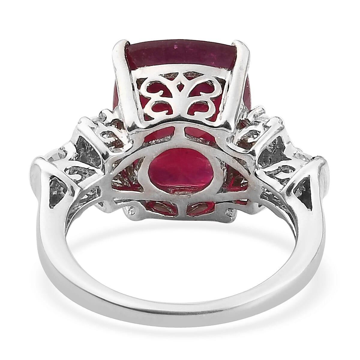Niassa Ruby (FF) and Zircon Ring in Platinum Over Sterling Silver (Size 6.0) 8.90 ctw image number 4