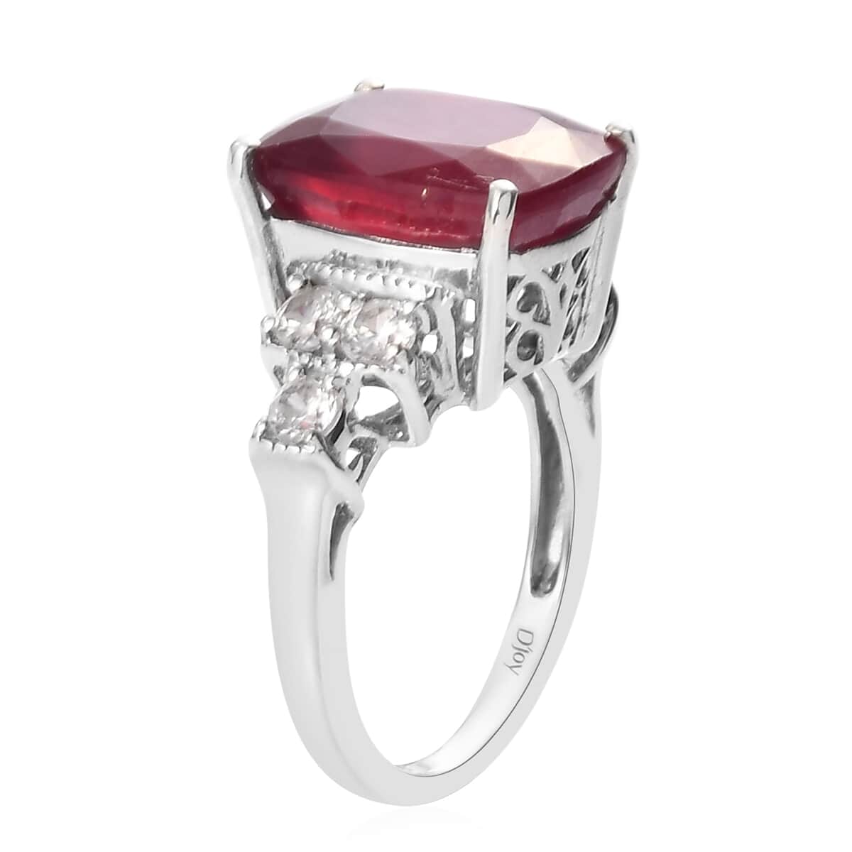 Niassa Ruby (FF) and Zircon Ring in Platinum Over Sterling Silver (Size 7.0) 8.90 ctw image number 3