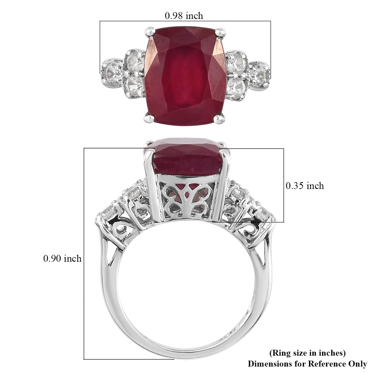 Niassa Ruby (FF) and Zircon Ring in Platinum Over Sterling Silver (Size 7.0) 8.90 ctw image number 5