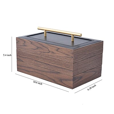 Brown Wooden Walnut Faux Leather 3 Layer Jewelry Box