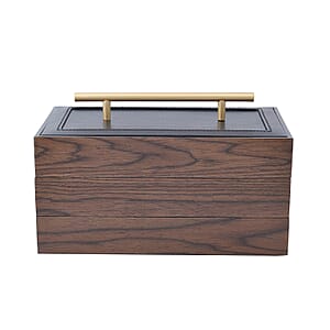 Brown Wooden Walnut Faux Leather 3 Layer Jewelry Box