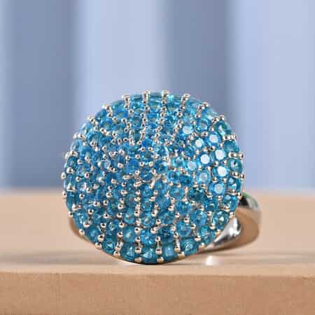 Malgache Neon Apatite Cluster Ring in Platinum Over Sterling Silver (Size 8.0) 2.90 ctw image number 1