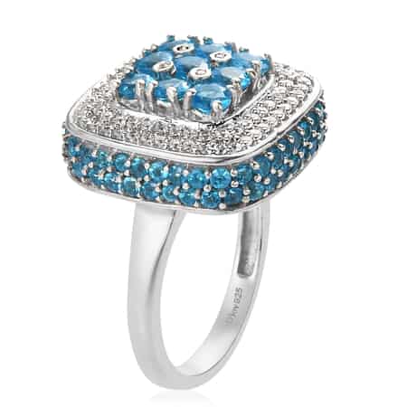 Malgache Neon Apatite and Natural White Zircon Ring in Platinum Over Sterling Silver 3.10 ctw image number 3
